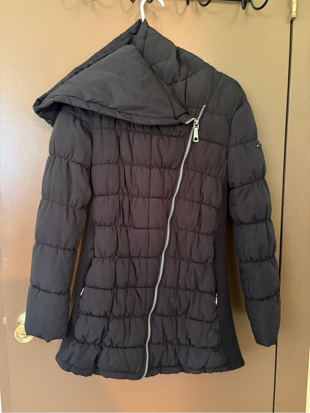 Calvin Klein Black Quilted Asymmetric Zip Puffer Jacket